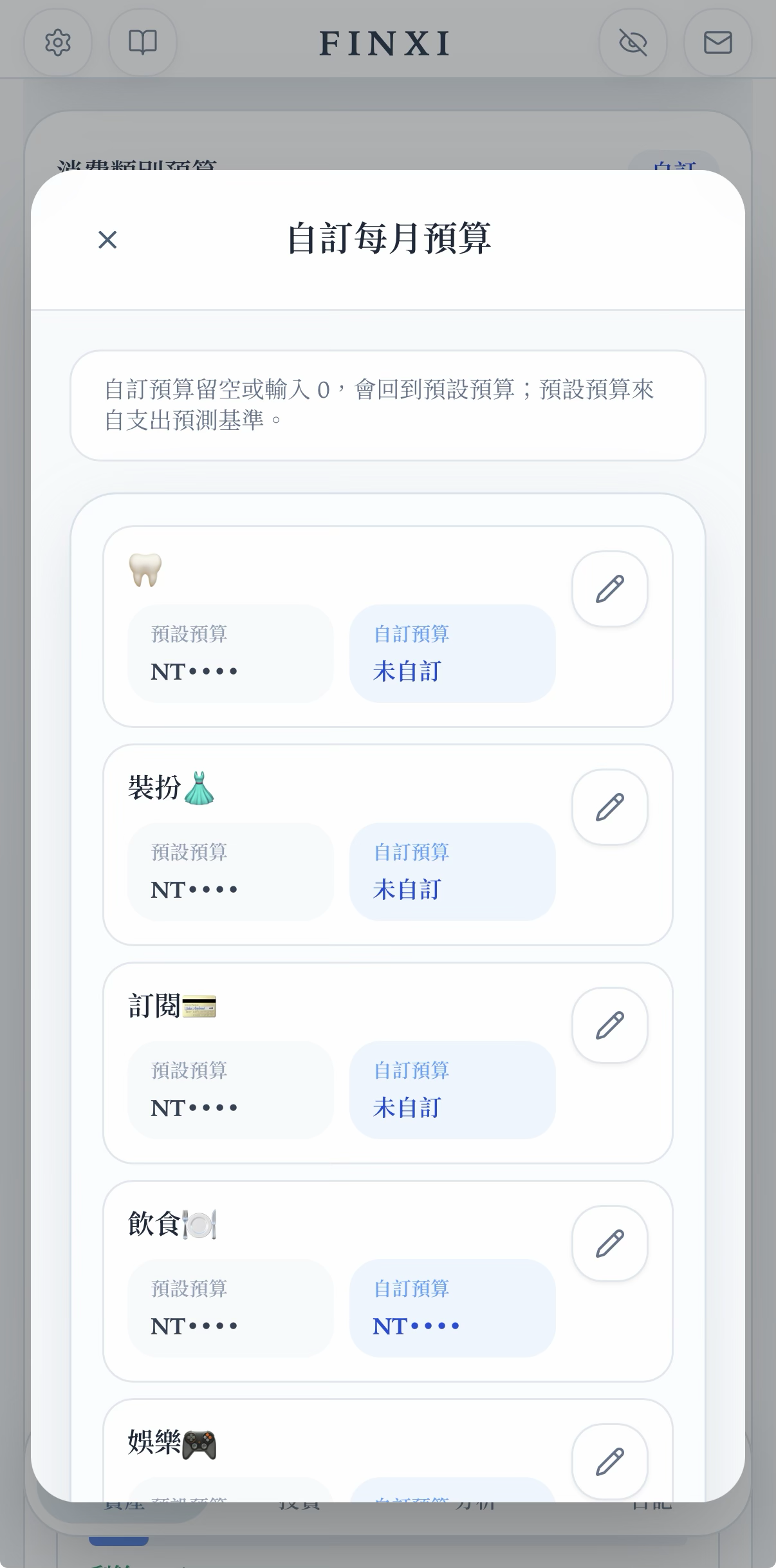 自訂每月預算